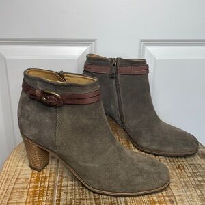 Alberto Fermani Tortora Suede Leather Ankle Boots Gray Brown Size 9 Chunky Heel